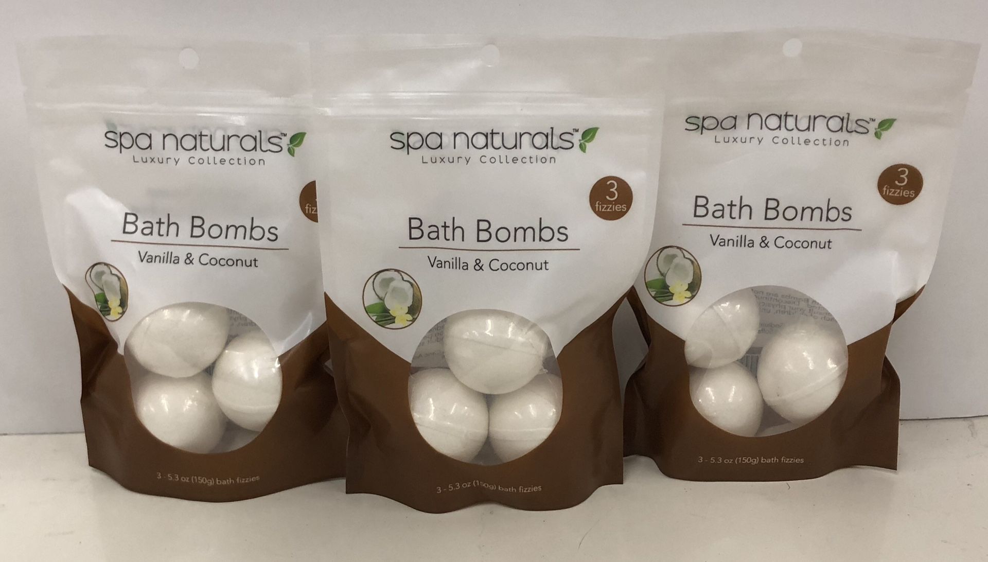 Spa Naturals Bath Bombs Vanilla & Coconut (Lot of 3)