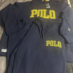 Polo Ralph Lauren Men's Embroidered Navy Blue/Yellow Sweatshirt And Pants Sz XXL