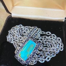 Pulsera Stainless Cadena Piedra Turquoise Joyería Antigua 