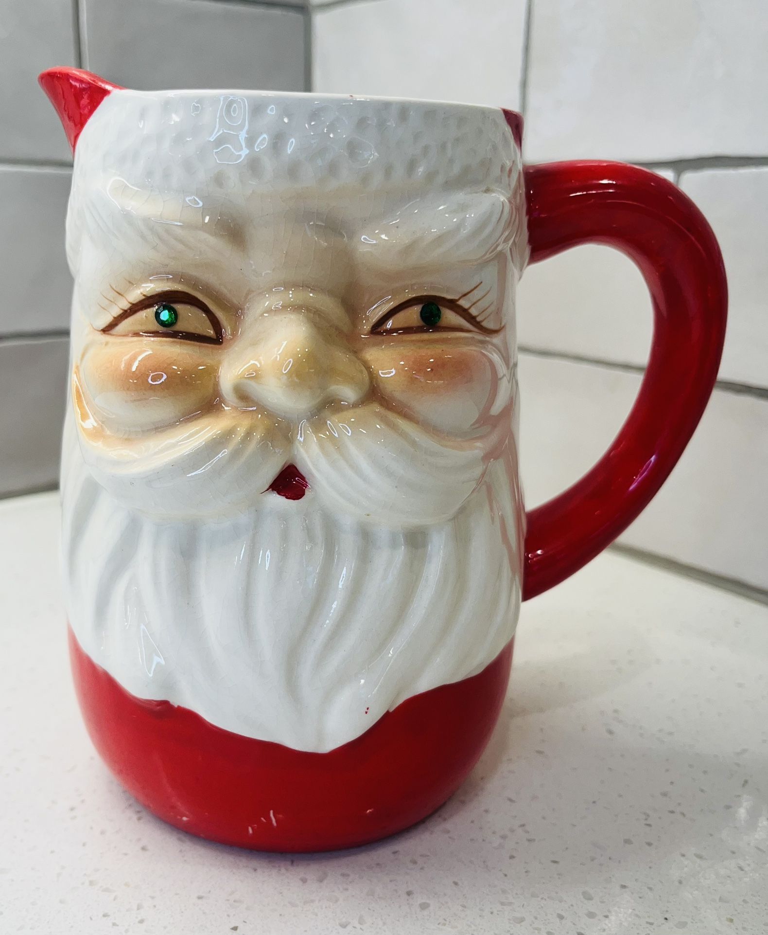 Vintage Hand-painted Santa Pitcher