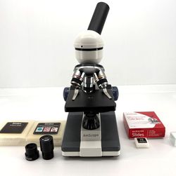 AmScope Monocular Compound Microscope 40X-1000X LED Slides Eyepieces Lab Kit
