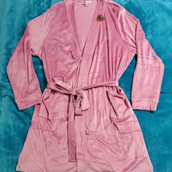 NWT Juicy Couture Ladies Cashmere Rose Pink Velour Bling Logo Robe Size L/XL