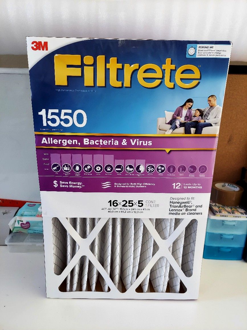 3M Filtrete 16x25x4 Furnace Air Filter MPR 1550 DP MERV 12