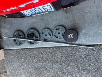 Barbel with 70 # weight, 25 # dumbbell