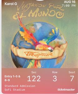 Karol G tickets for today 8/16 2 tix