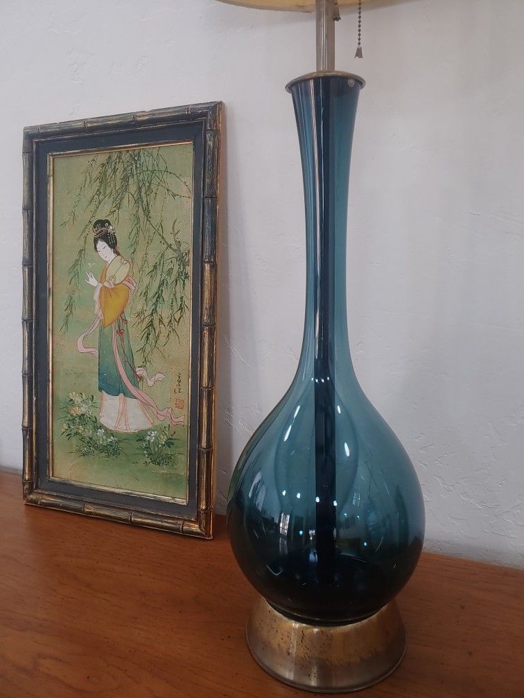 Vintage 1950s -1960s Arthur Percy Marbro Morris Markoff MCM Mid Century Modern Made In Sweden Blown Glass Table Lamp Murano Style Genie Bottle Gullask