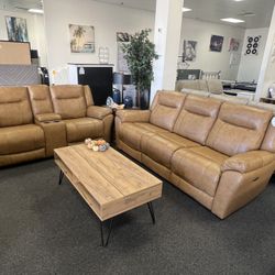 Power Reclining Sofa And Loveseat In Top Grain Leather 