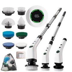 Electric Spin Scrubber, Cordless Cleaning Brush Scrubber with Battery LCD Display for Bathroom, Kitchen and Home, Adjustable Extension Handle, Full Bo