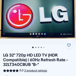 LG 32 Inch Flat Screen tv -like New