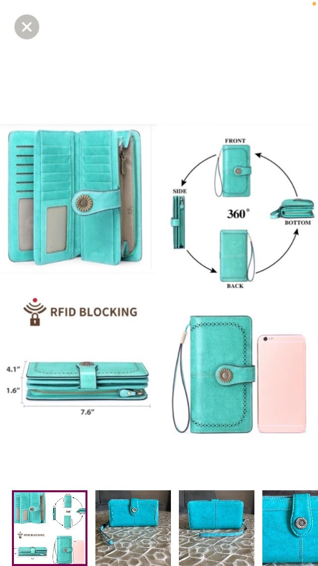 Genuine Leather Large RFID Blocking Capacity Wristlet in jade green