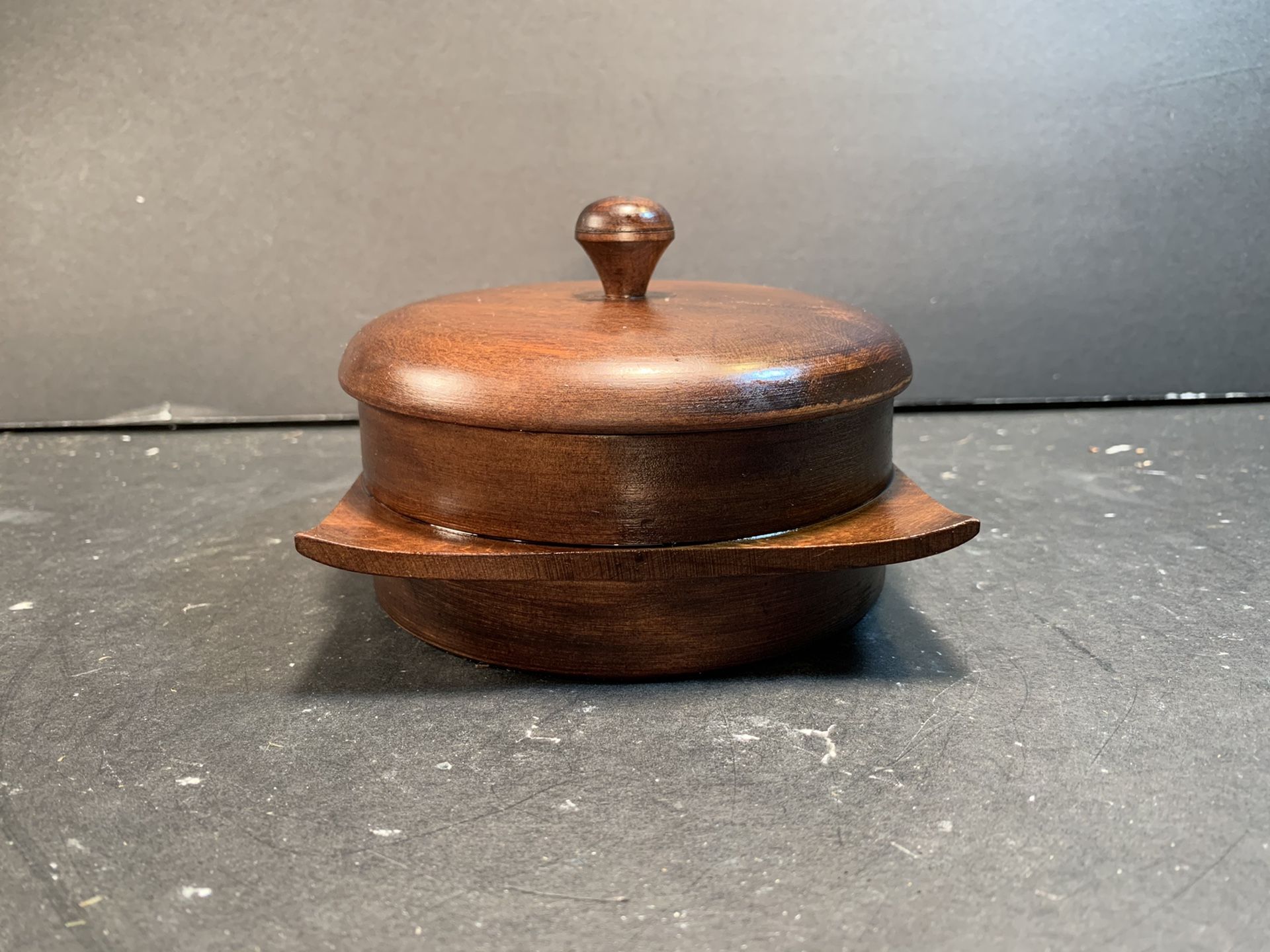 Vintage Glass/Wood Covered Round Box (Height: 3-3/4”)