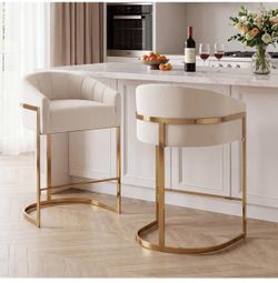 SET OF 2, Modern 27" H Barrel Counter Stools with Shell Back - brand new