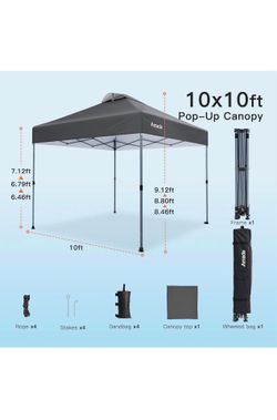 10 x 10 ft Pop Up Canopy Tent with One Push Setup, Outdoor Portable Instant Canopy Shelter w/ Roller Bag, Dark Gray