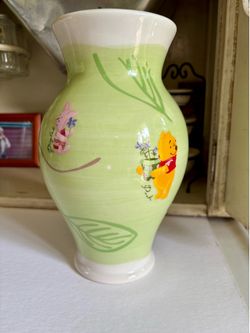 Disney Store Winnie the Pooh 9.5 inch Green Vase Eeyore Piglet Flower Pot