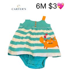 Carters infant one piece crab outfit bodysuit snaps striped outfit sz 6 Months 💖