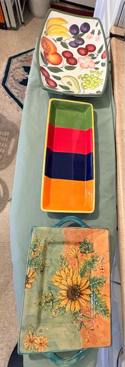 Hand painted gorgeous colorful serving trays Q. 3. See photos for measurements.
