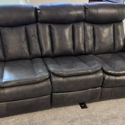 3-seat Leather Couch w/ Powered Leg + Head Rests