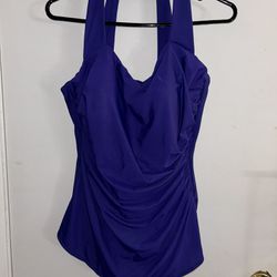 Lands’ End Women’s One Piece Slimming Skirted Swim Suit Purple Size 16W
