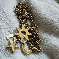 Gold Plated Necklace 30" Star And Moon
