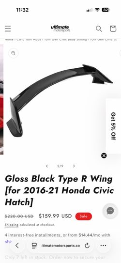 Gloss Black Type R Wing for Honda Civic Hatch