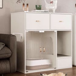 Cat Litter Box Cabinet with Storage, Hidden Cat Litter Furniture, Modern Litter Box Enclosure for Living Room House (37.4'' W for 1-2 Large Cats)