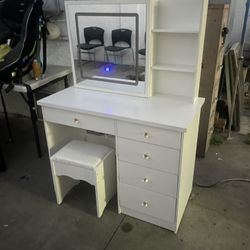 White Vanity, Dresser Desk With Lights And Chair !