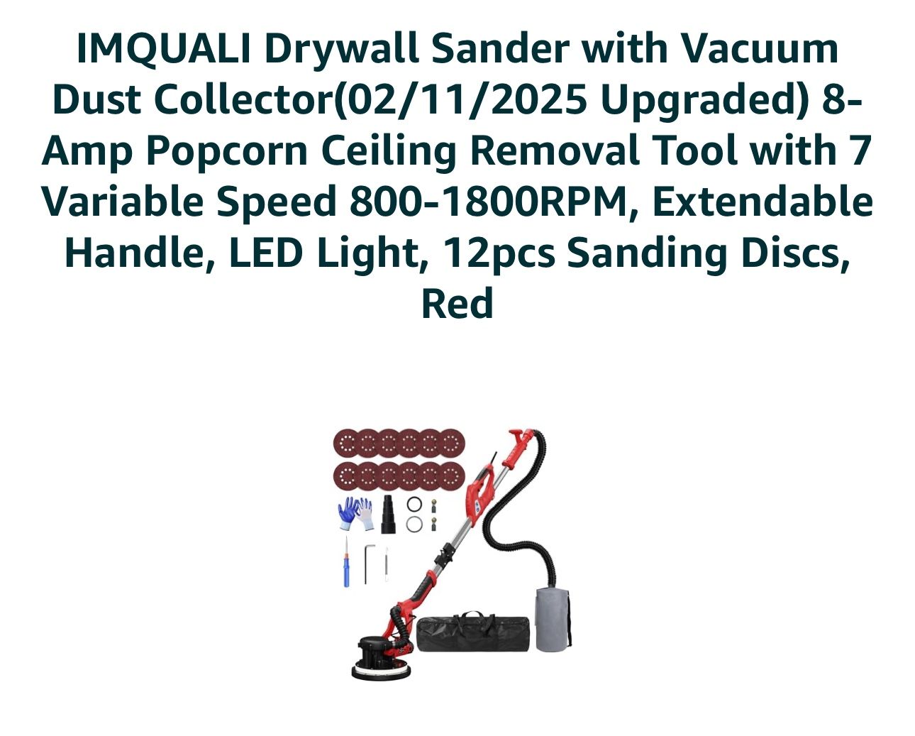 Drywall Sander with Vacuum Dust Collector(02/11/2025 Upgraded) 8-Amp Popcorn Ceiling Removal Tool wi
