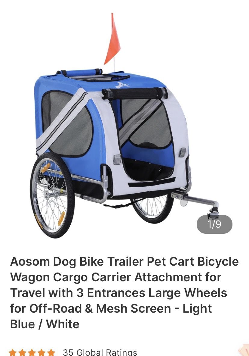 Aosom Dog Bike Trailer Pet Cart Bicycle Wagon Cargo Carrier Attachment Large Wheels New In Box 