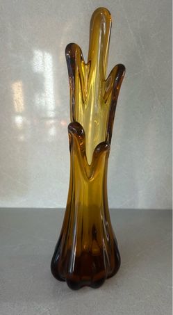 MCM Amber glass swung vase; 5 fingers