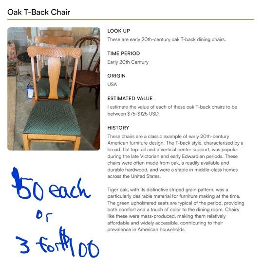 Oak T-Back Chairs