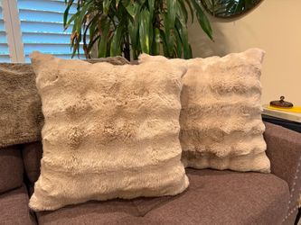 Beige Faux Fur Throw Pillows - Set of 2