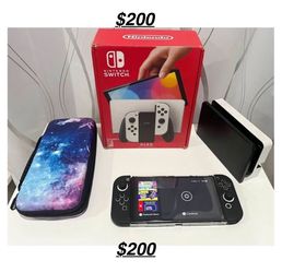 Nintendo Switch OLED with black accessories bundle, screen protector, SD Card