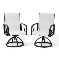 Swivel Sunbrella Seats Metal Frame Outdoor Patio Dining Chair in Augustine Oyster (2-Pack)