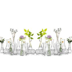 Clear Glass Bud Vase Centerpieces, Glasseam Skinny Small Flower Vase Set of 24, Bulk Modern Single Rose Vases for Flowers Decor Minimalist Wedding Rec