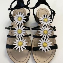 Kate Spade COLLIN Daisy SUNFLOWER Leather T-STRAP Sandals - Women’s Size 8