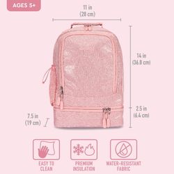 Pink Glitter Kids Insulated Backpack Lunch Bag