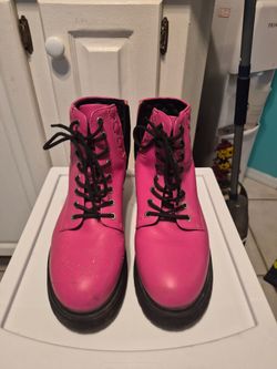 Pink Combat Boots with Black Laces