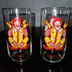 Two individual 1977 Ronald McDonald Colletor Series Glasses