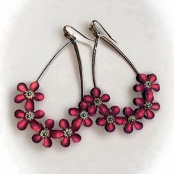 Red Flower Teardrop Dangle Hook Earrings 