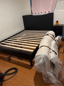 Queen bed frame with matching side table- black