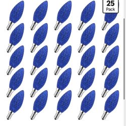 25 Pack C7 Blue LED Replacement Christmas Light Bulbs, E12 LED Bulb
