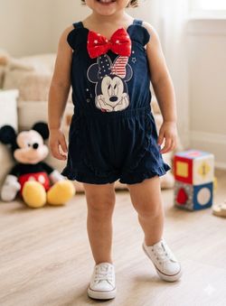 Disney Junior Minnie Mouse Baby Girl Romper - Size 18M - Navy Blue with Red Bow