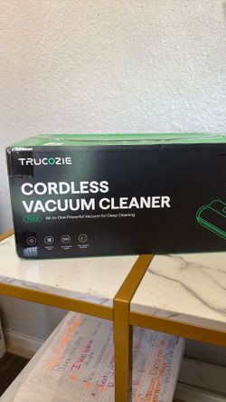 This Trucozie T553 cordless vacuum cleaner features a green and black box design highlighted by its "All-in-One Powerful Vacuum" branding.The model is