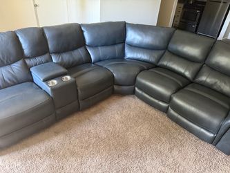 Blue Leather Reclining Sectional Sofa