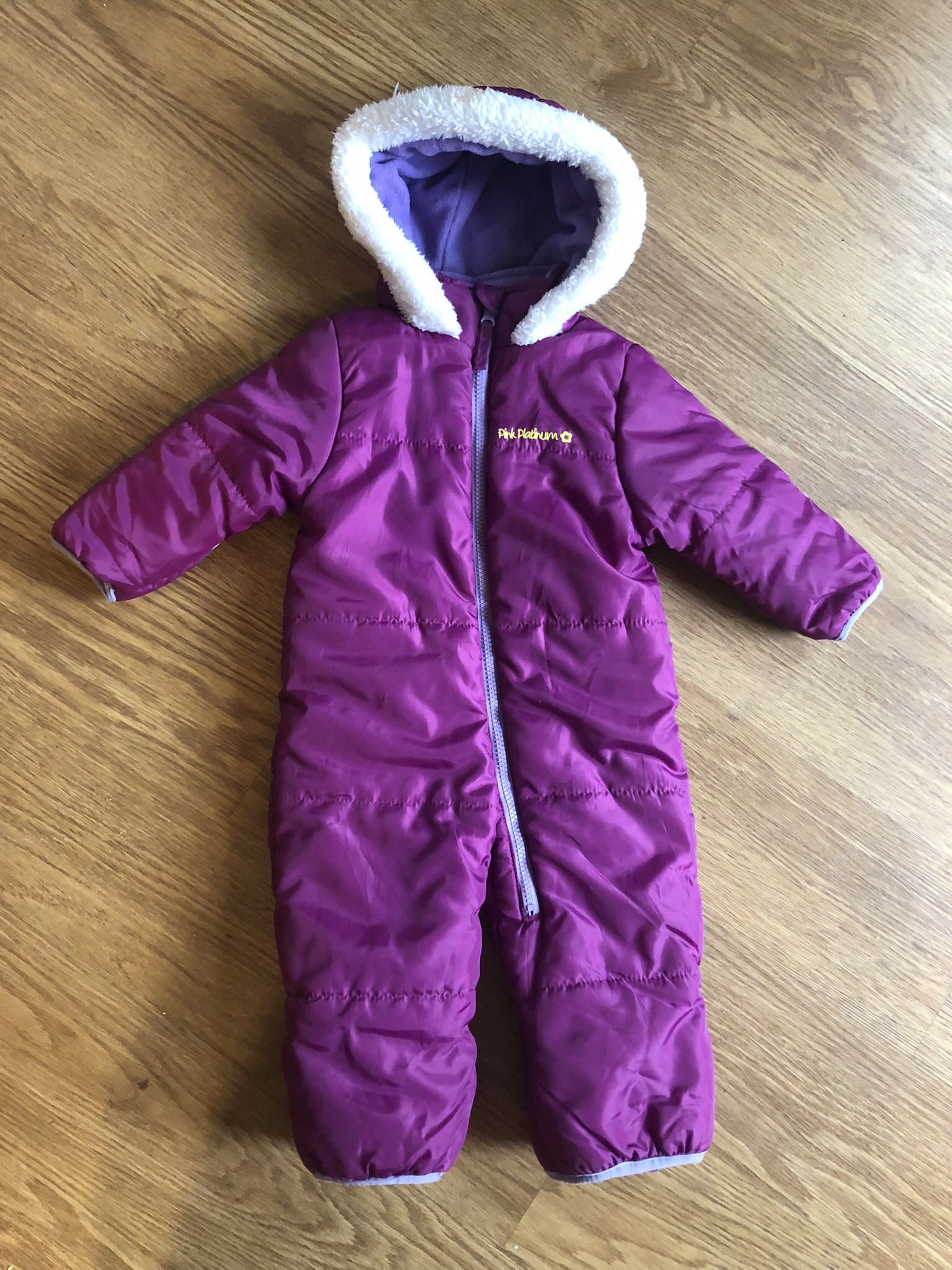 Pink Platinum Baby Girls' One-Piece Puffer Winter Snowsuit with Hood (12 Months Newborn & Infant)