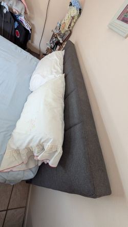 Queen Size Grey Upholstery Bed Frame and mattress