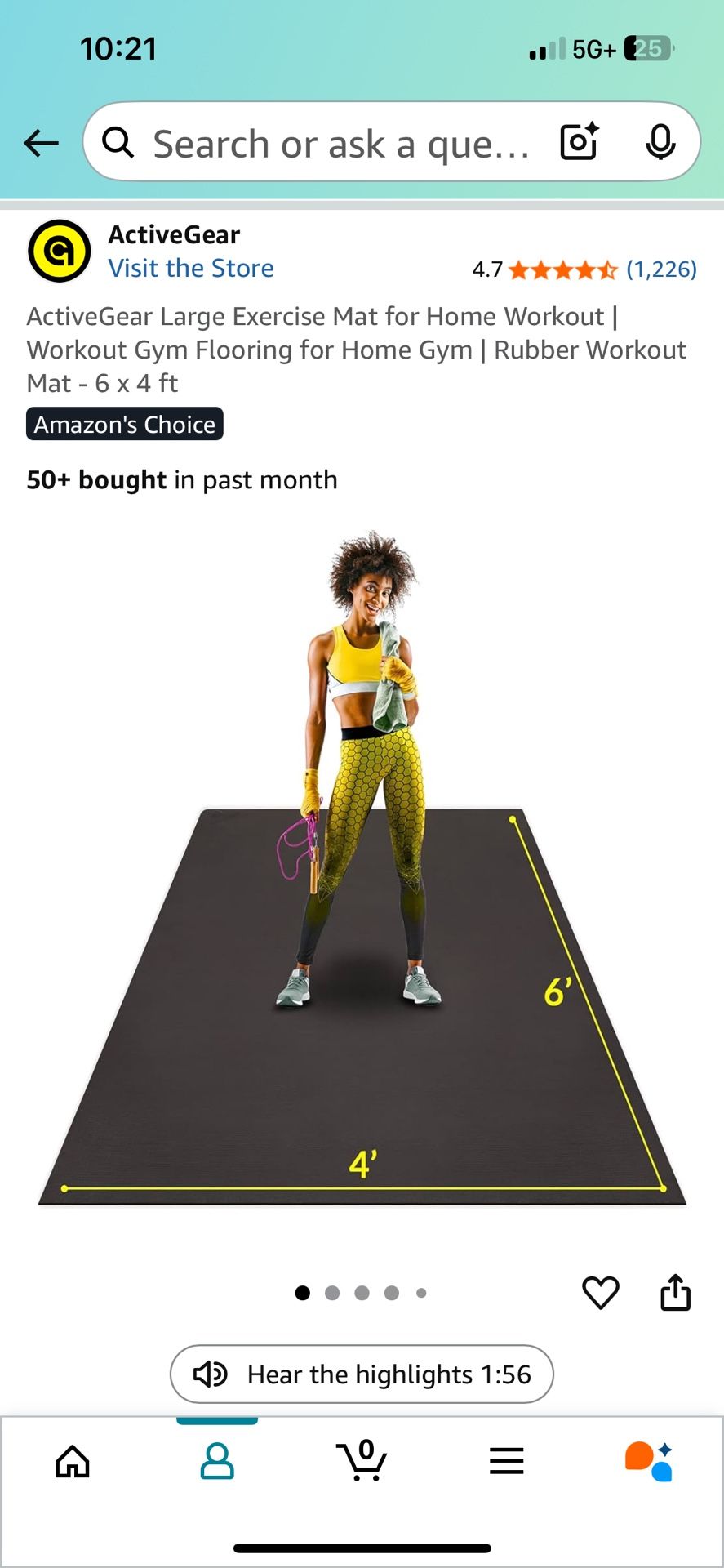 USED ActiveGear Large Exercise Mat for Home Workout | Rubber Workout Mat - 6 x 4 ft