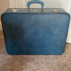 Vintage Blue Monarch Suitcase | Mid-Century Travel Luggage | 21” Hard Case