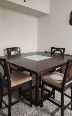 Modern Counter-Height Dining Table & 4 Chairs (Frosted Glass Inset)