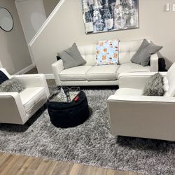 Beige Couch Set With Two Chairs